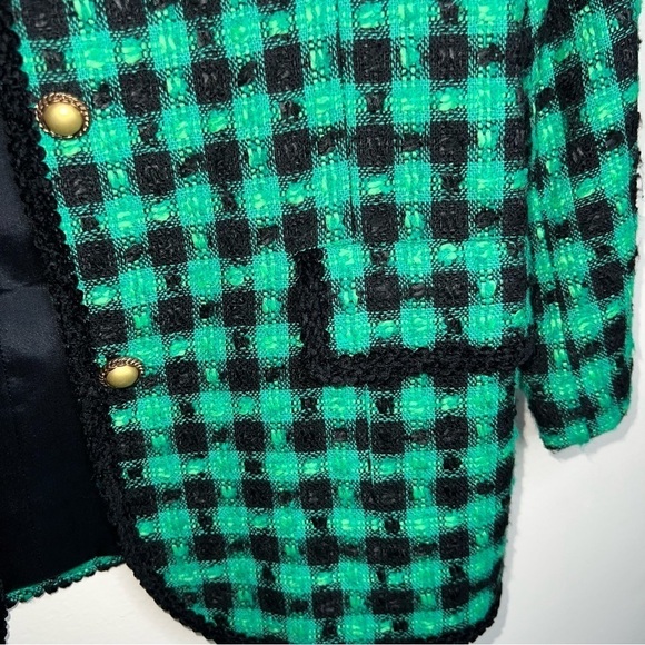 Vintage Leslie Fay Sportswear Green and Black Houndstooth Blazer Size 14 Missy - Picture 6 of 8